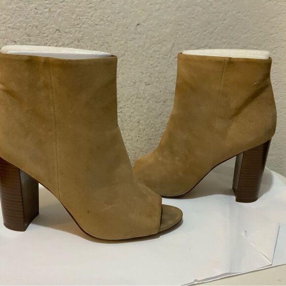 Sam Edleman Yarin Suede Camel Peeptoe Booties 10.5M - Picture 4 of 12